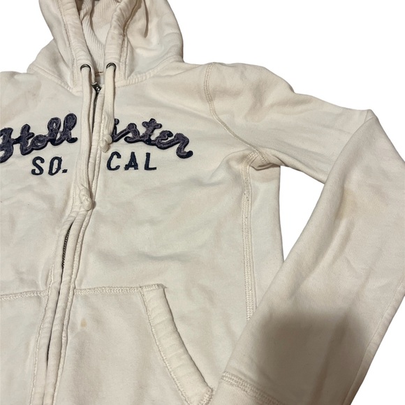 White/Cream and Blue Hollister Zip Up Sweatshirt - Picture 4 of 4